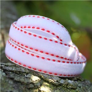 Velvet Saddle Stitch Ribbon - White/Red
